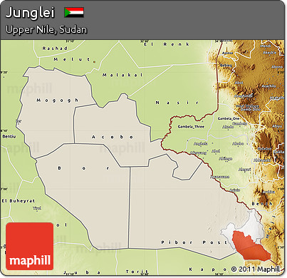 Shaded Relief Map of Junglei, physical outside