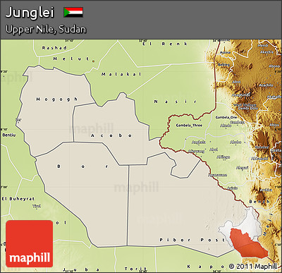 Shaded Relief Map of Junglei, physical outside