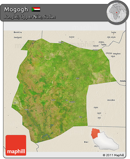 Satellite 3D Map of Mogogh, shaded relief outside
