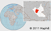 Gray Location Map of Mogogh, highlighted grandparent region, hill shading
