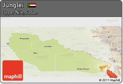 Physical Panoramic Map of Junglei, lighten