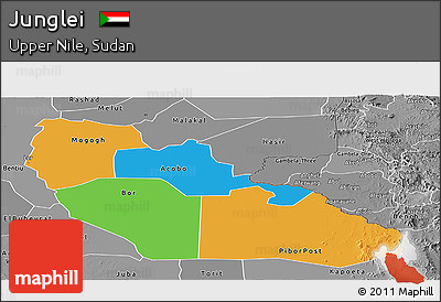 Political Panoramic Map of Junglei, desaturated