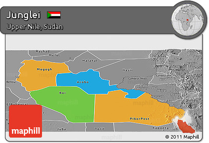 Political Panoramic Map of Junglei, desaturated
