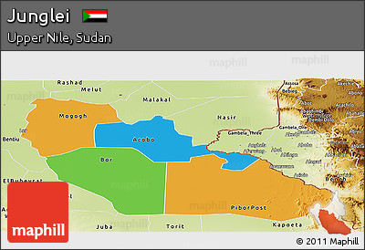 Political Panoramic Map of Junglei, physical outside