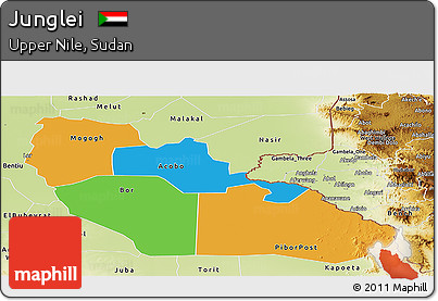 Political Panoramic Map of Junglei, physical outside