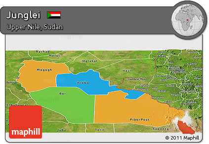Political Panoramic Map of Junglei, satellite outside