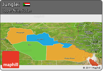 Political Panoramic Map of Junglei, satellite outside