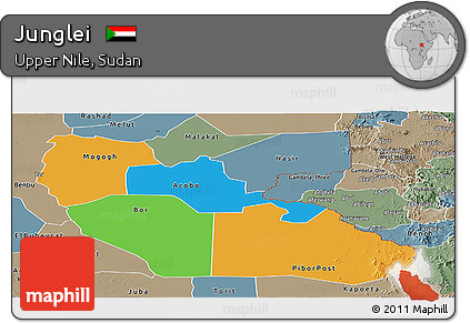 Political Panoramic Map of Junglei, semi-desaturated