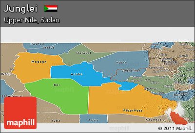 Political Panoramic Map of Junglei, semi-desaturated