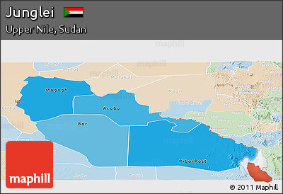 Political Shades Panoramic Map of Junglei, lighten