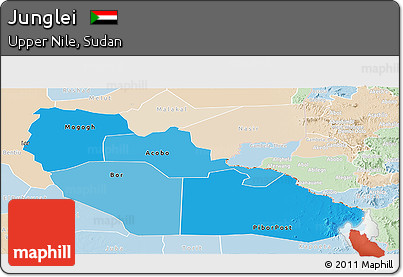 Political Shades Panoramic Map of Junglei, lighten