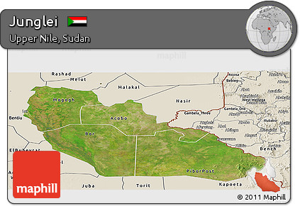 Satellite Panoramic Map of Junglei, shaded relief outside