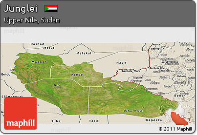 Satellite Panoramic Map of Junglei, shaded relief outside