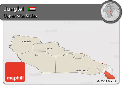 Shaded Relief Panoramic Map of Junglei, cropped outside