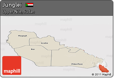Shaded Relief Panoramic Map of Junglei, cropped outside