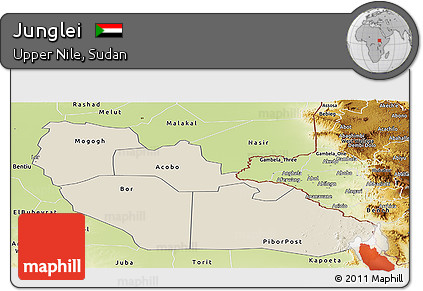 Shaded Relief Panoramic Map of Junglei, physical outside