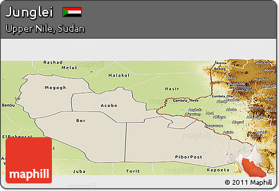 Shaded Relief Panoramic Map of Junglei, physical outside