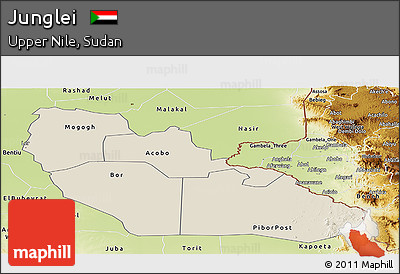 Shaded Relief Panoramic Map of Junglei, physical outside