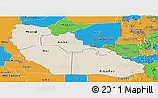 Shaded Relief Panoramic Map of Junglei, political outside