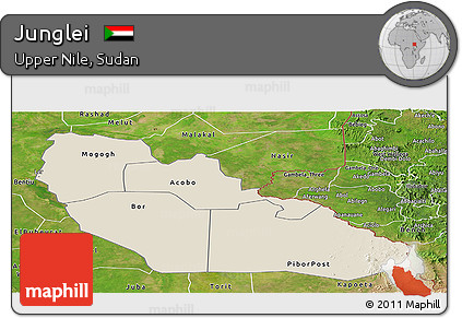 Shaded Relief Panoramic Map of Junglei, satellite outside