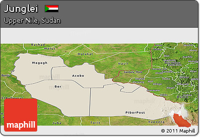 Shaded Relief Panoramic Map of Junglei, satellite outside