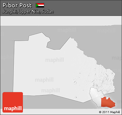 Gray 3D Map of Pibor Post, single color outside
