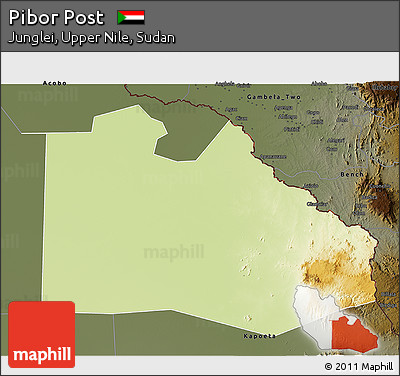 Physical 3D Map of Pibor Post, darken