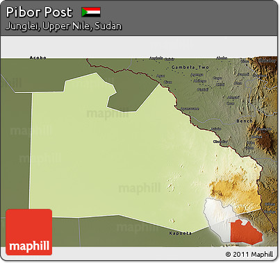 Physical 3D Map of Pibor Post, darken