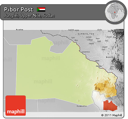 Physical 3D Map of Pibor Post, desaturated
