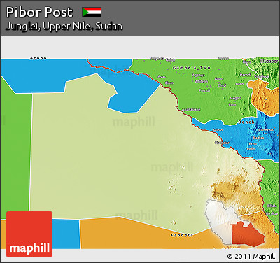 Physical 3D Map of Pibor Post, political outside