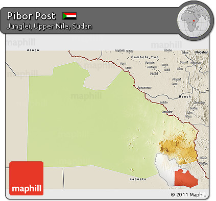 Physical 3D Map of Pibor Post, shaded relief outside
