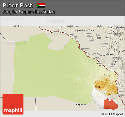 Physical 3D Map of Pibor Post, shaded relief outside