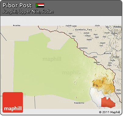 Physical 3D Map of Pibor Post, shaded relief outside
