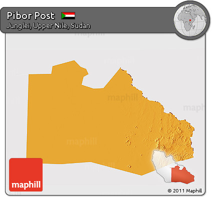 Political 3D Map of Pibor Post, cropped outside