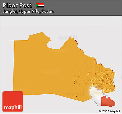 Political 3D Map of Pibor Post, cropped outside