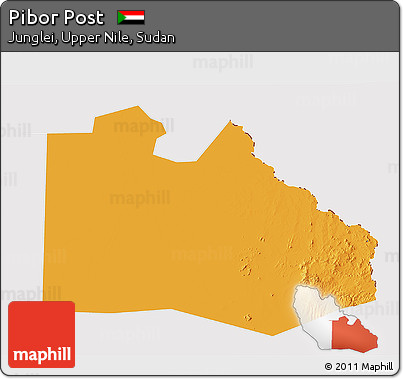 Political 3D Map of Pibor Post, cropped outside