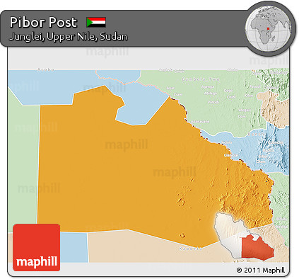 Political 3D Map of Pibor Post, lighten