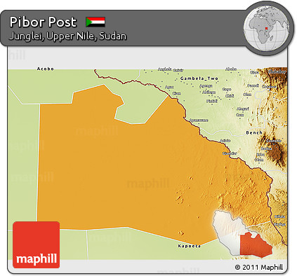 Political 3D Map of Pibor Post, physical outside