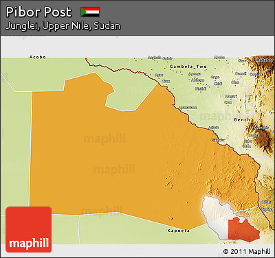 Political 3D Map of Pibor Post, physical outside