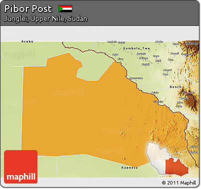 Political 3D Map of Pibor Post, physical outside