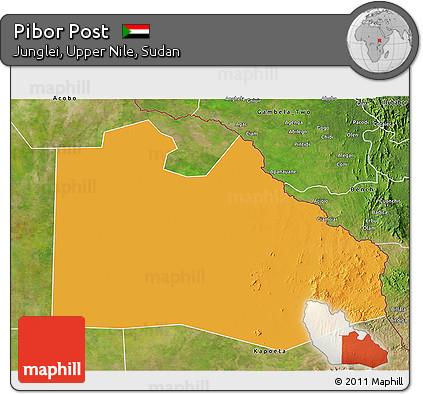 Political 3D Map of Pibor Post, satellite outside