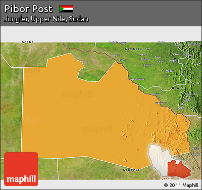 Political 3D Map of Pibor Post, satellite outside