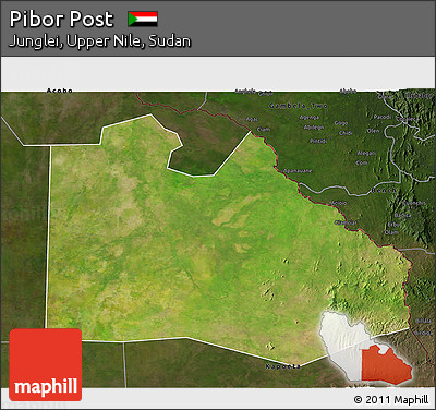 Satellite 3D Map of Pibor Post, darken