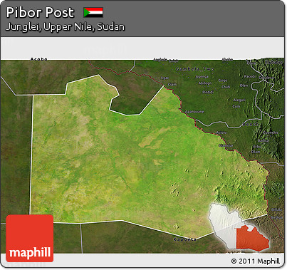 Satellite 3D Map of Pibor Post, darken