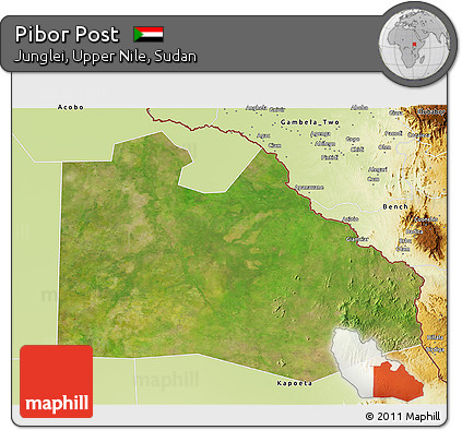 Satellite 3D Map of Pibor Post, physical outside