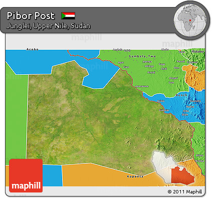 Satellite 3D Map of Pibor Post, political outside