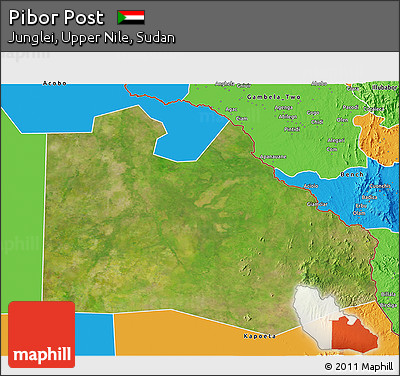 Satellite 3D Map of Pibor Post, political outside