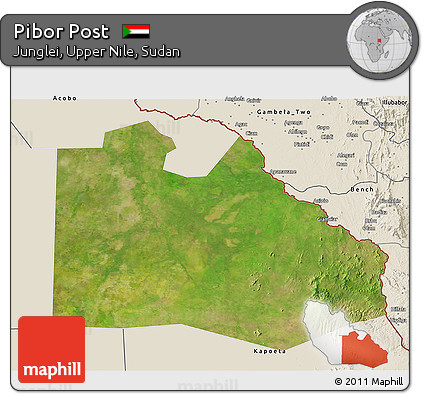Satellite 3D Map of Pibor Post, shaded relief outside