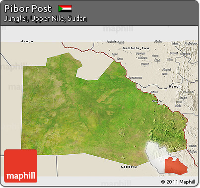 Satellite 3D Map of Pibor Post, shaded relief outside