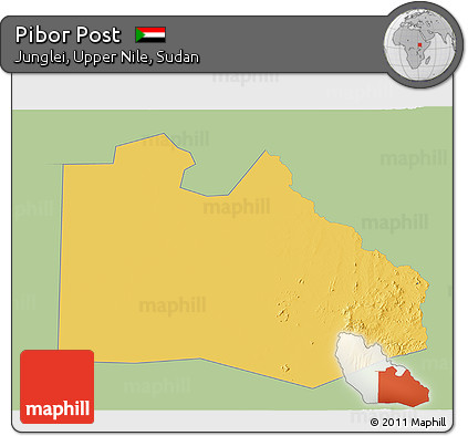 Savanna Style 3D Map of Pibor Post, single color outside